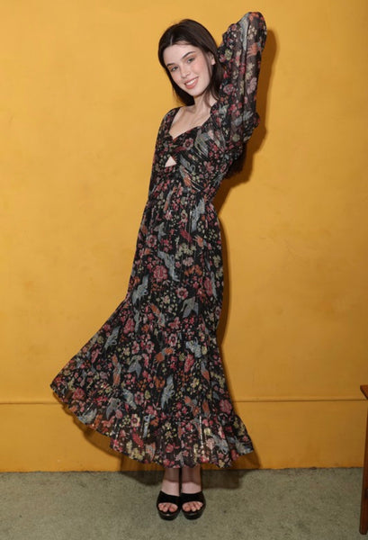 Black Floral Long Sleeve Peekaboo Dress  Fashion Rx