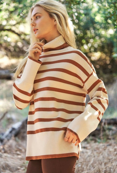 Mocha Stripe Turtleneck Sweater – Fashion Rx