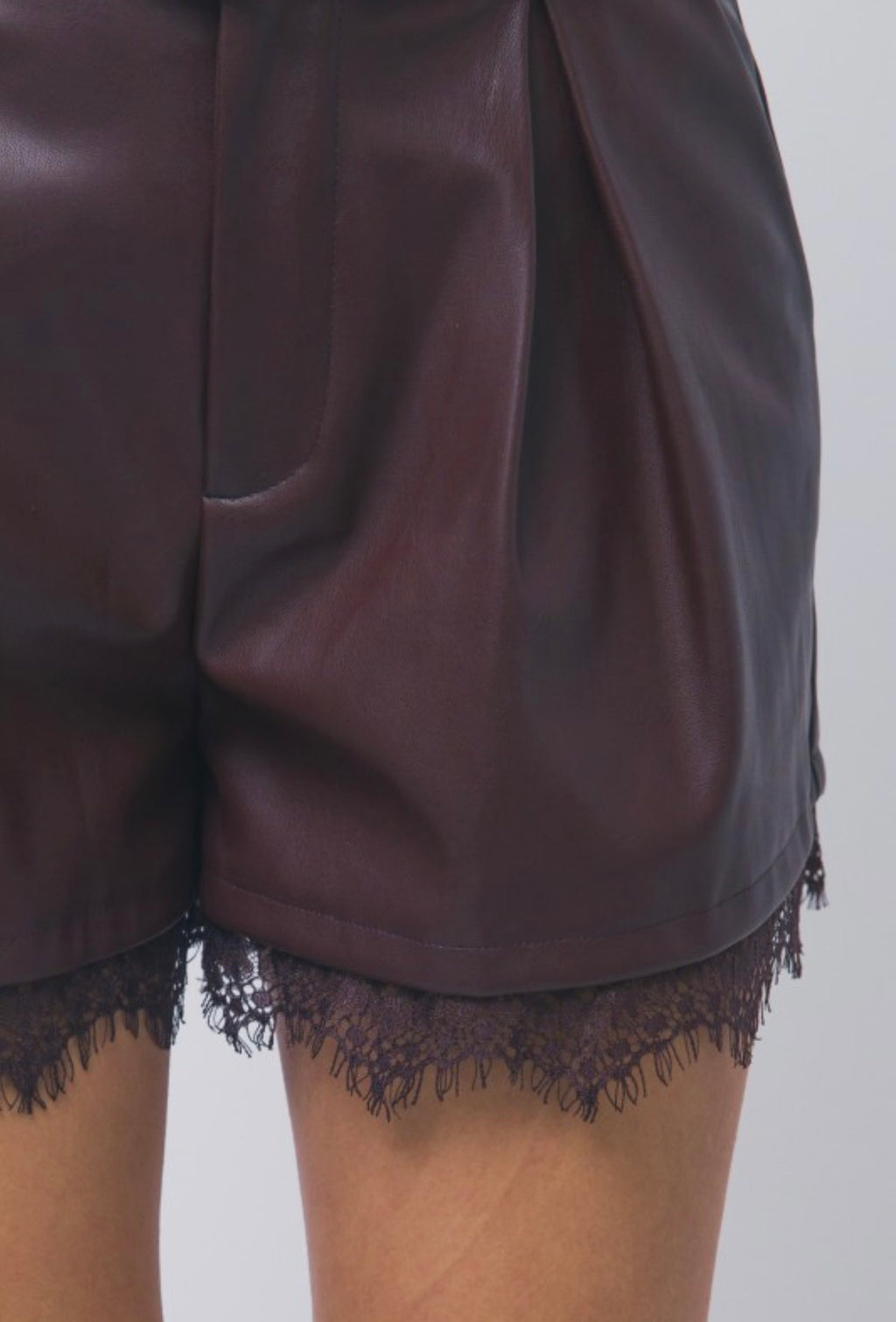 Wine Leather & Lace Shorts