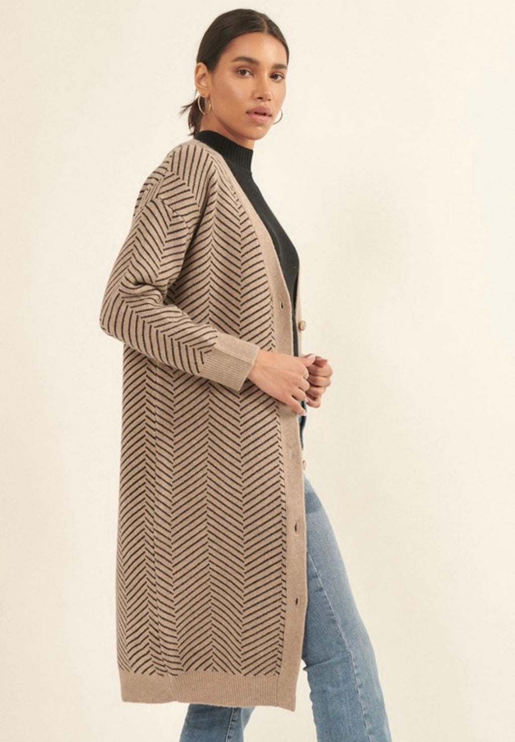 Taupe Chevron Duster Cardigan