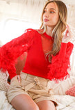 Red Feather Sleeve Sweater