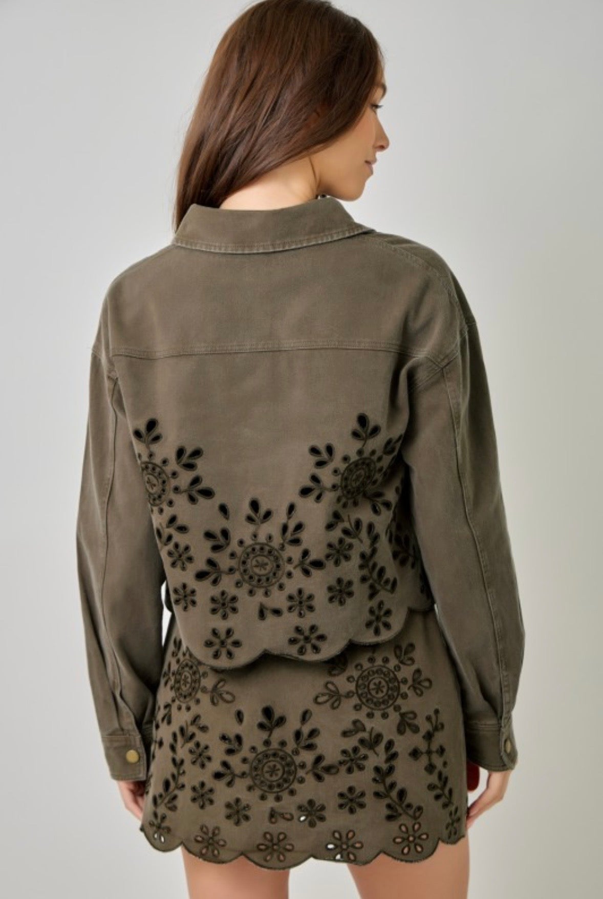 Chocolate Eyelet Denim Jacket
