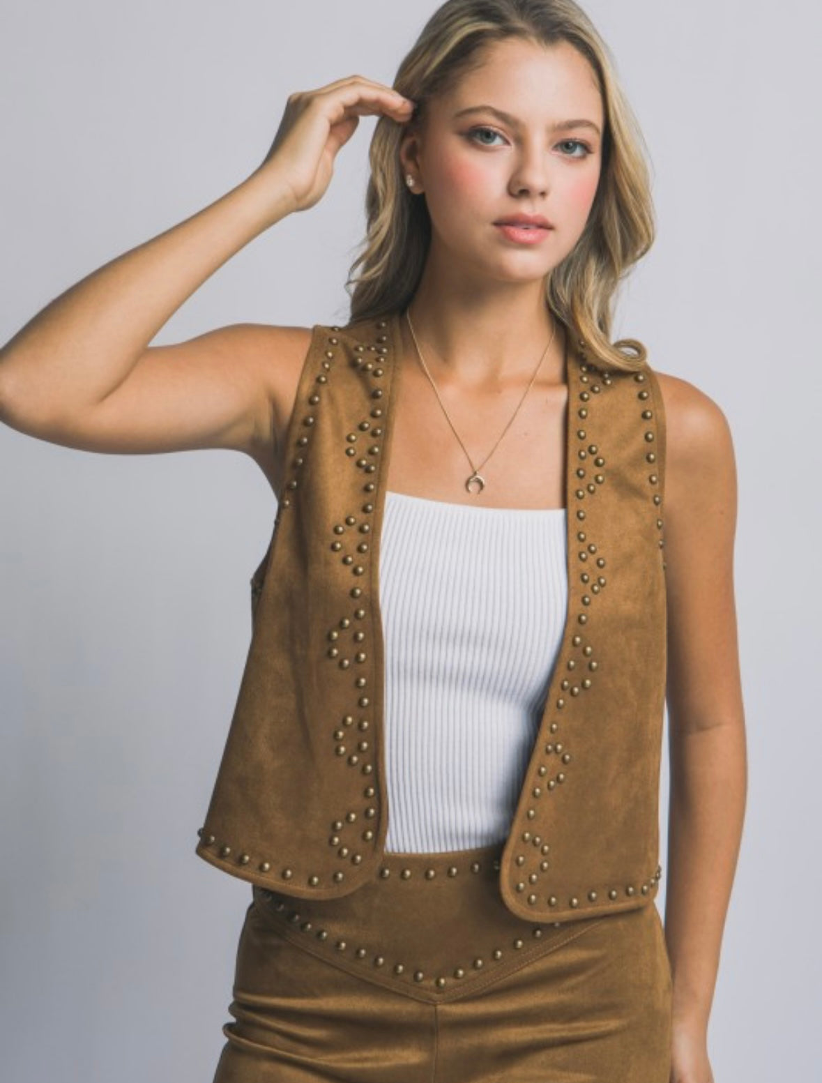 Camel Suede Studded Vest