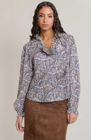 Blue Paisley Peasant Top
