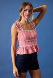 Red Tiered Lace Trim Tank Top