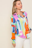 Multicolor Print Satin Button Down