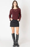 Wine Crochet Bell Sleeve Sweater
