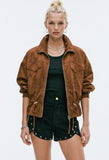 Camel Suede Bomber Jacket