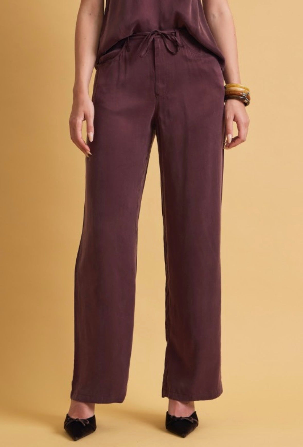 Chocolate Wide Leg Belted Pants