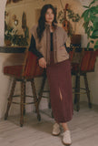 Plum Denim Slit Skirt
