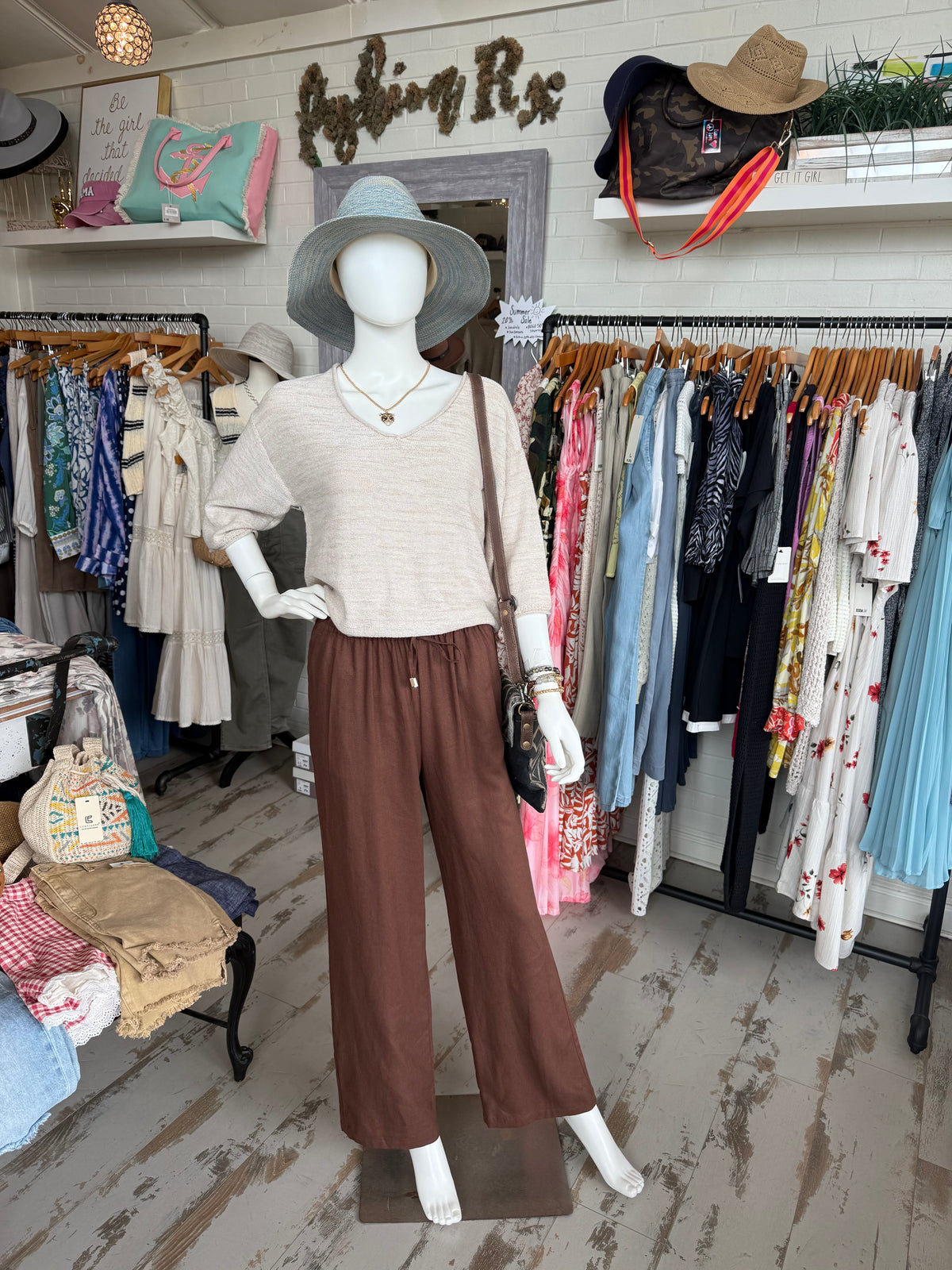 Brown Linen Wide Leg Pants