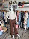 Brown Linen Wide Leg Pants