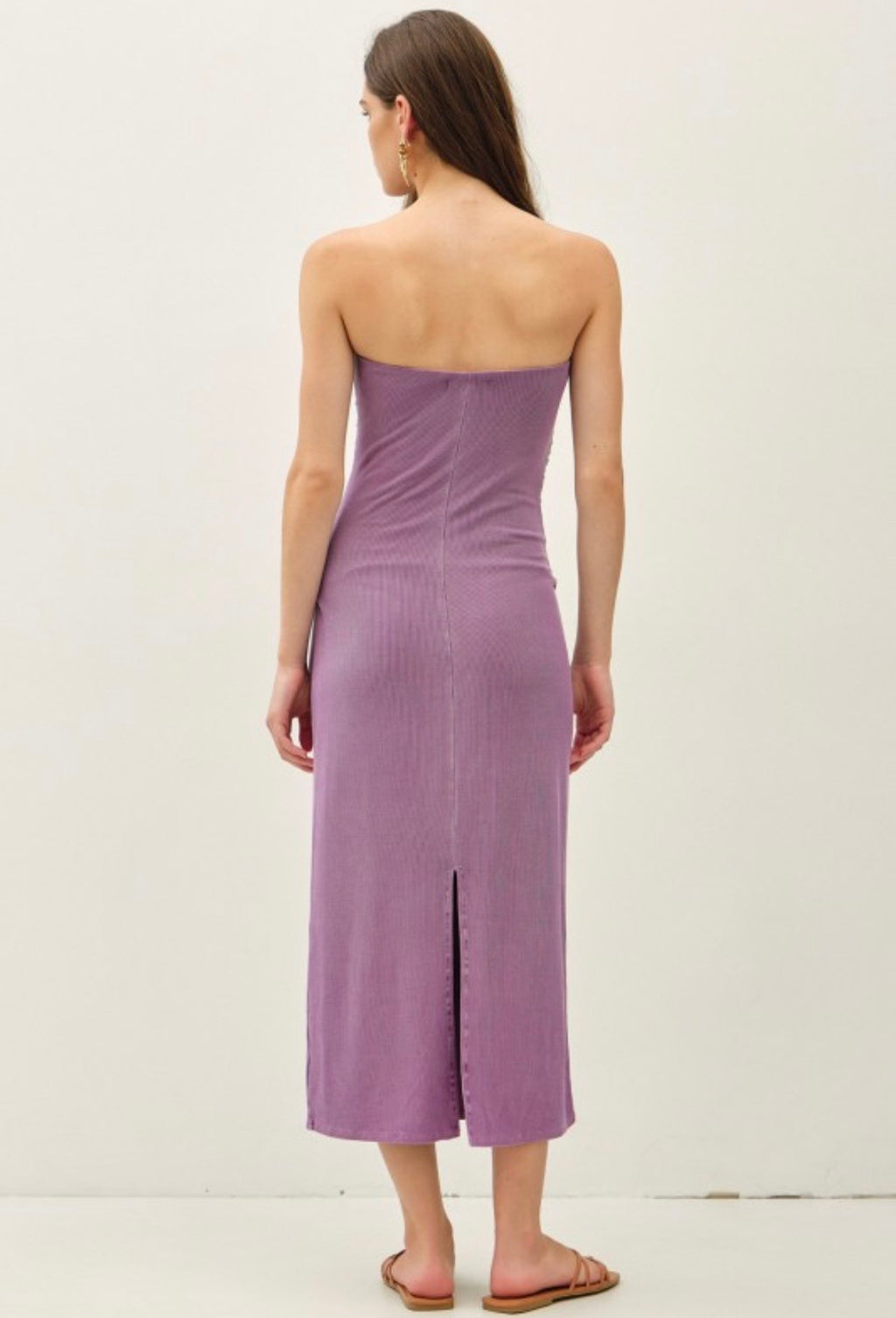 Plum Ribbed Strapless Dress