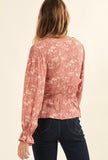 Rust Floral Button Down Peasant Top