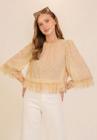 Taupe Sheer Lace Top
