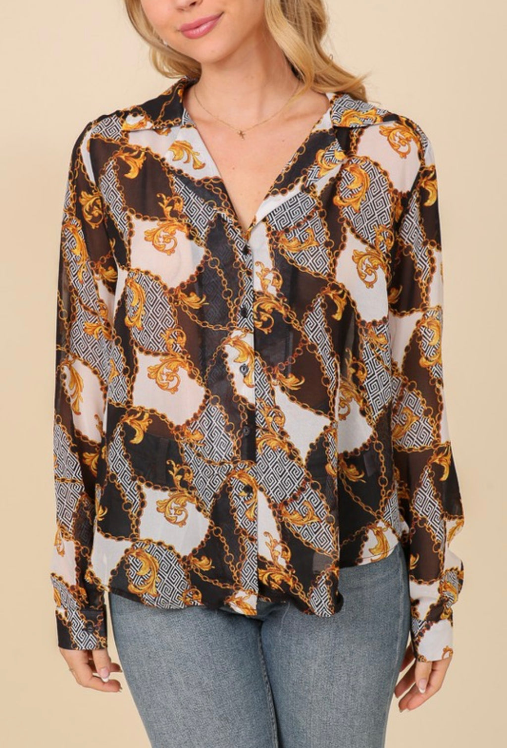 Black Sheer Chainlink Button Down