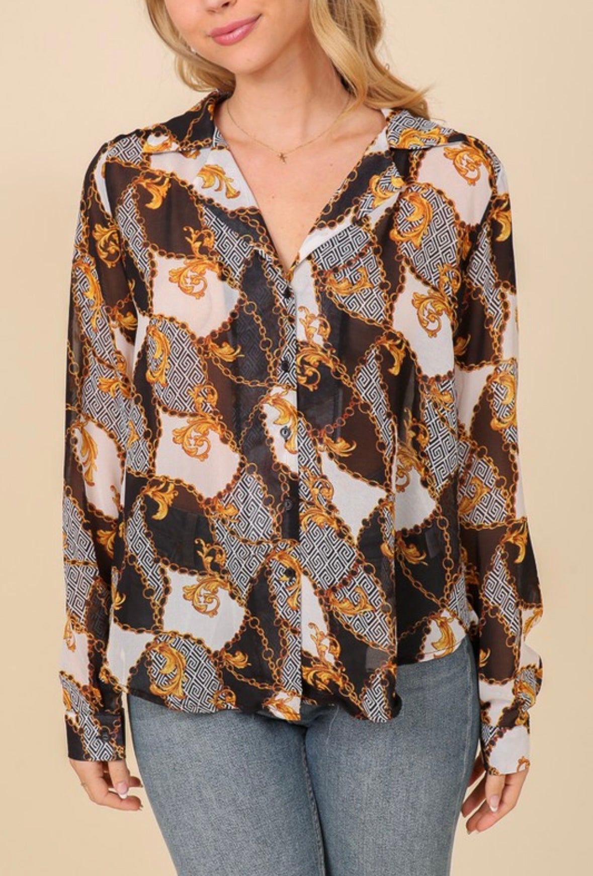Black Sheer Chainlink Button Down