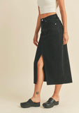 Black Denim Slit Skirt