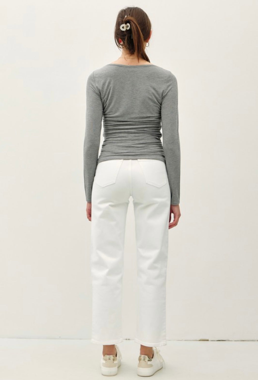Grey High Neck Long Sleeve Top