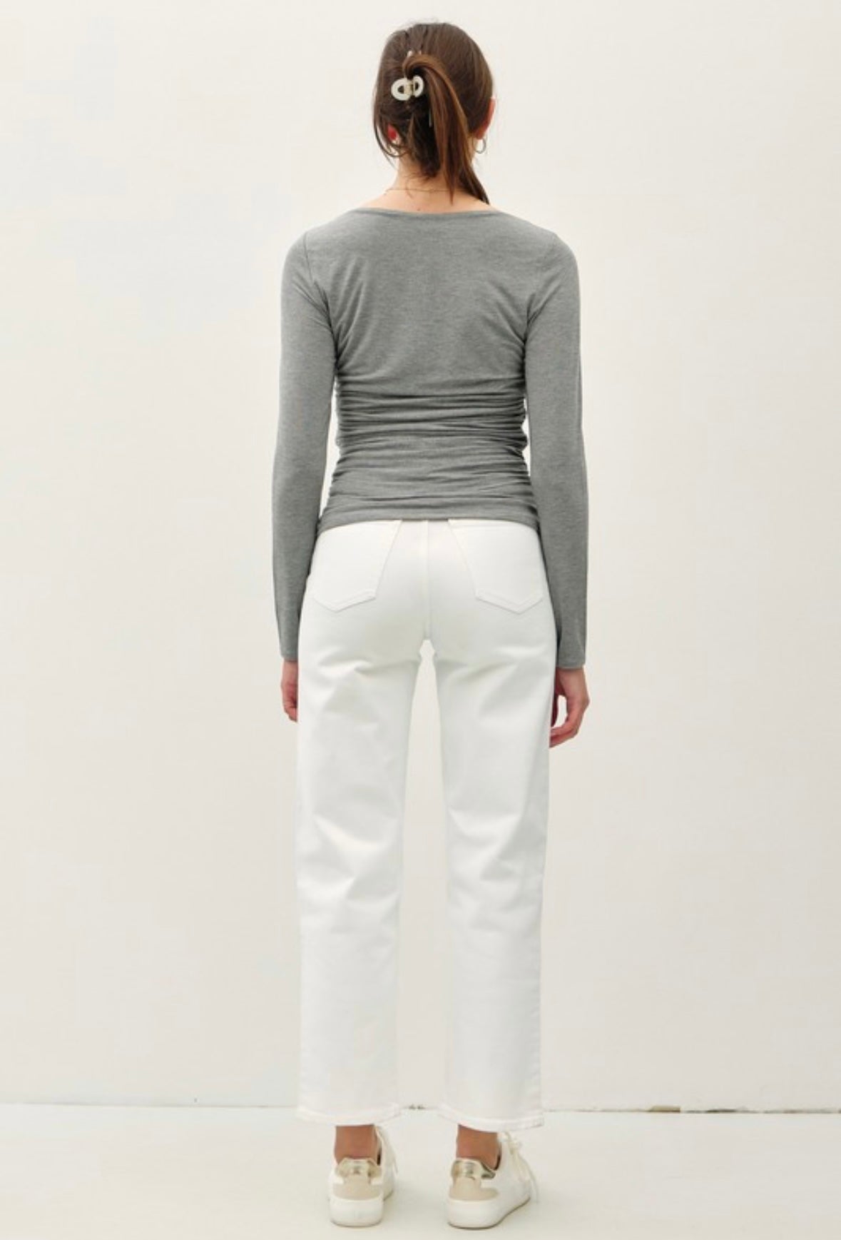 Grey High Neck Long Sleeve Top