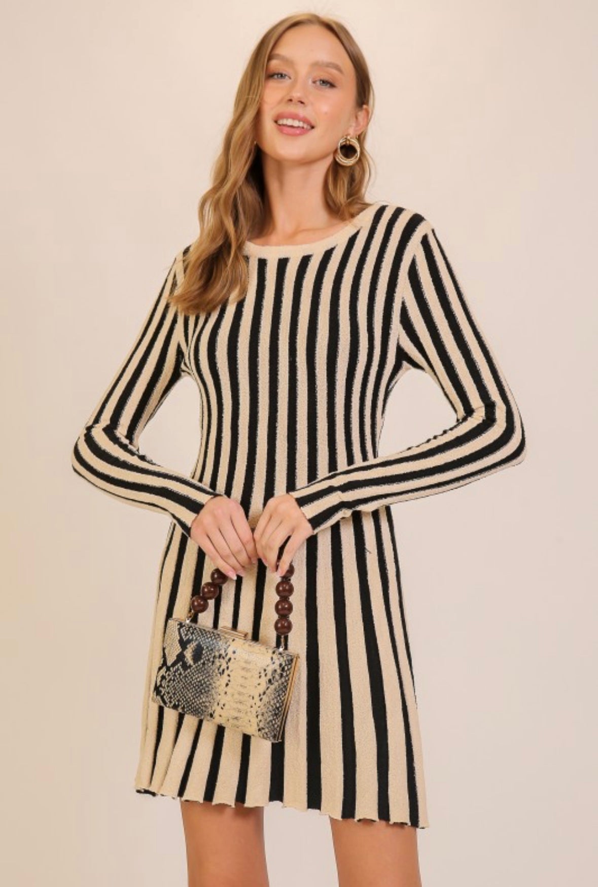 Cream Stripe Knit Dress