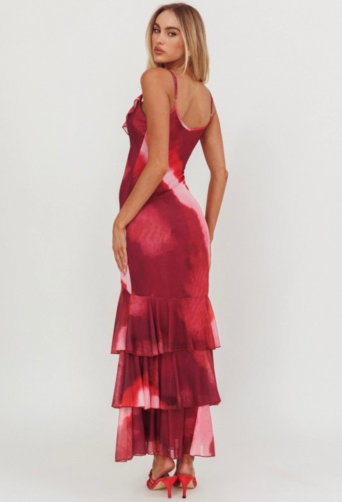 Berry Mesh Tiered Dress