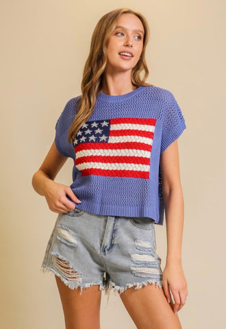 Blue Flag Knit Top