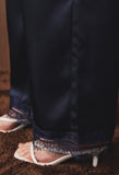Navy Satin & Lace Wide Leg Pants