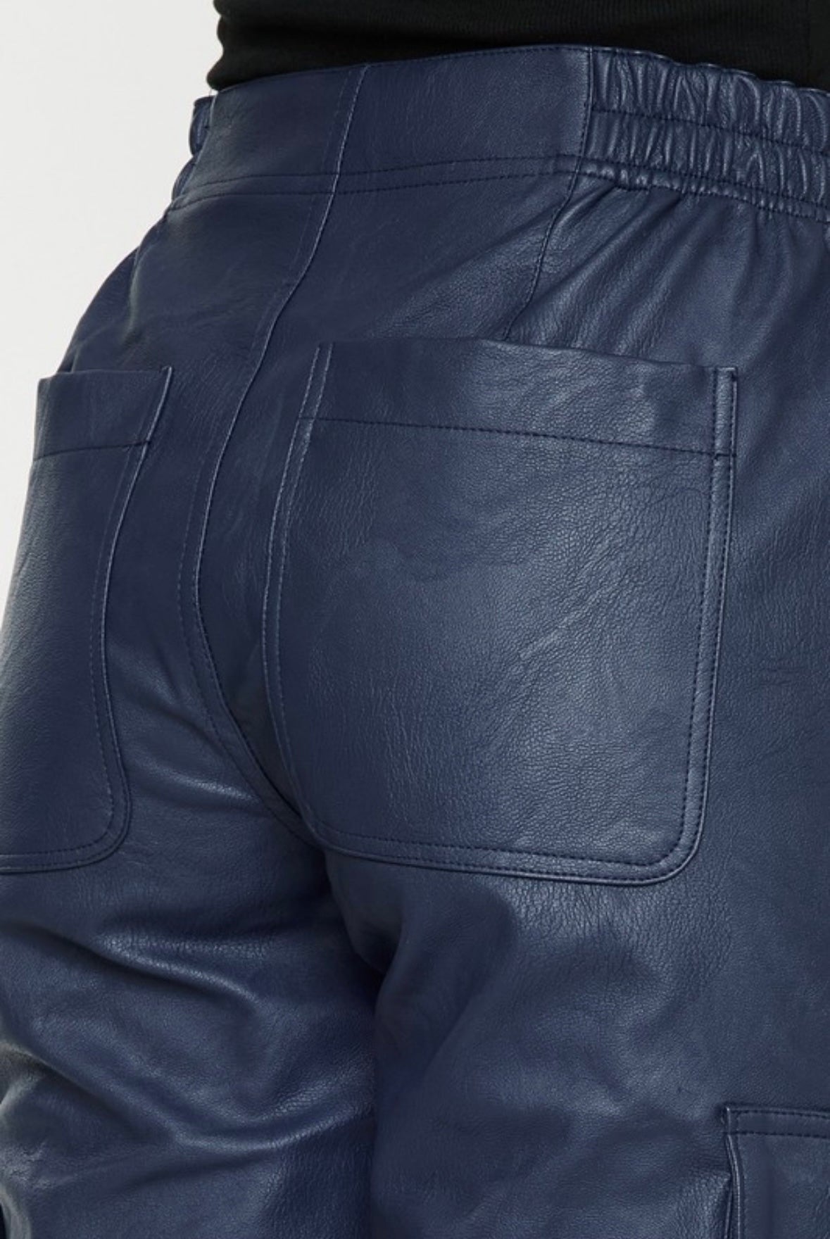 Navy Vegan Leather Jogger