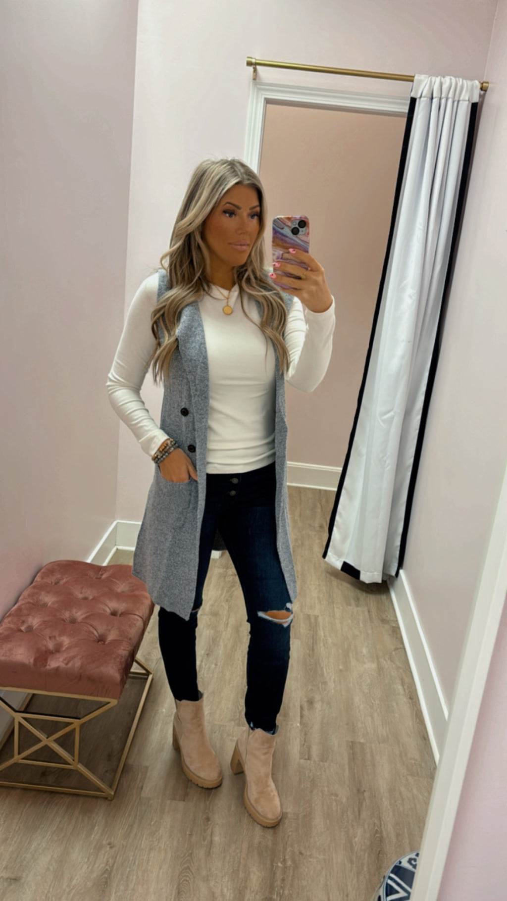 Grey Sweater Duster Vest