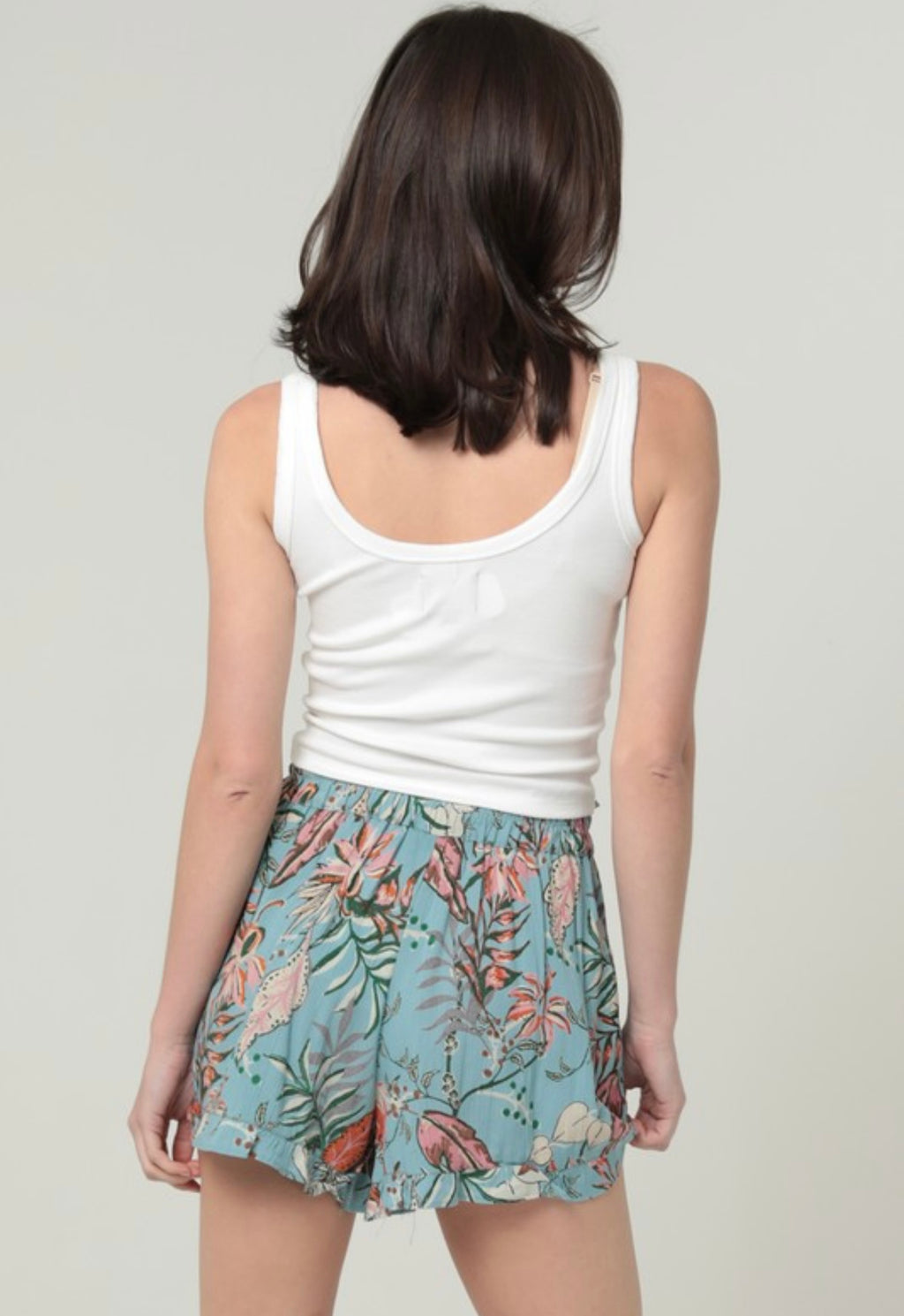 Blue Floral Belted Shorts