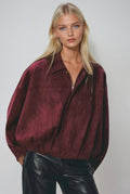 Wine Suede Balloon Bomber Jacket