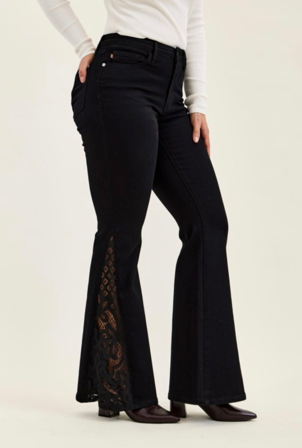 Black Lace Flare Jeans