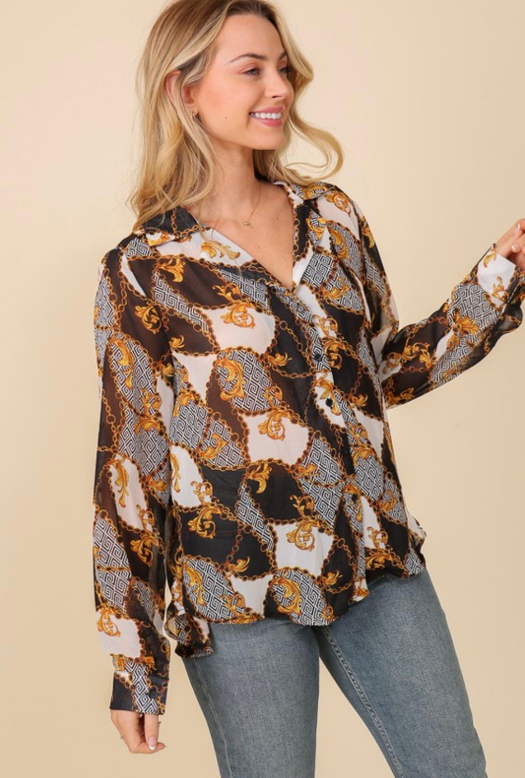 Black Sheer Chainlink Button Down