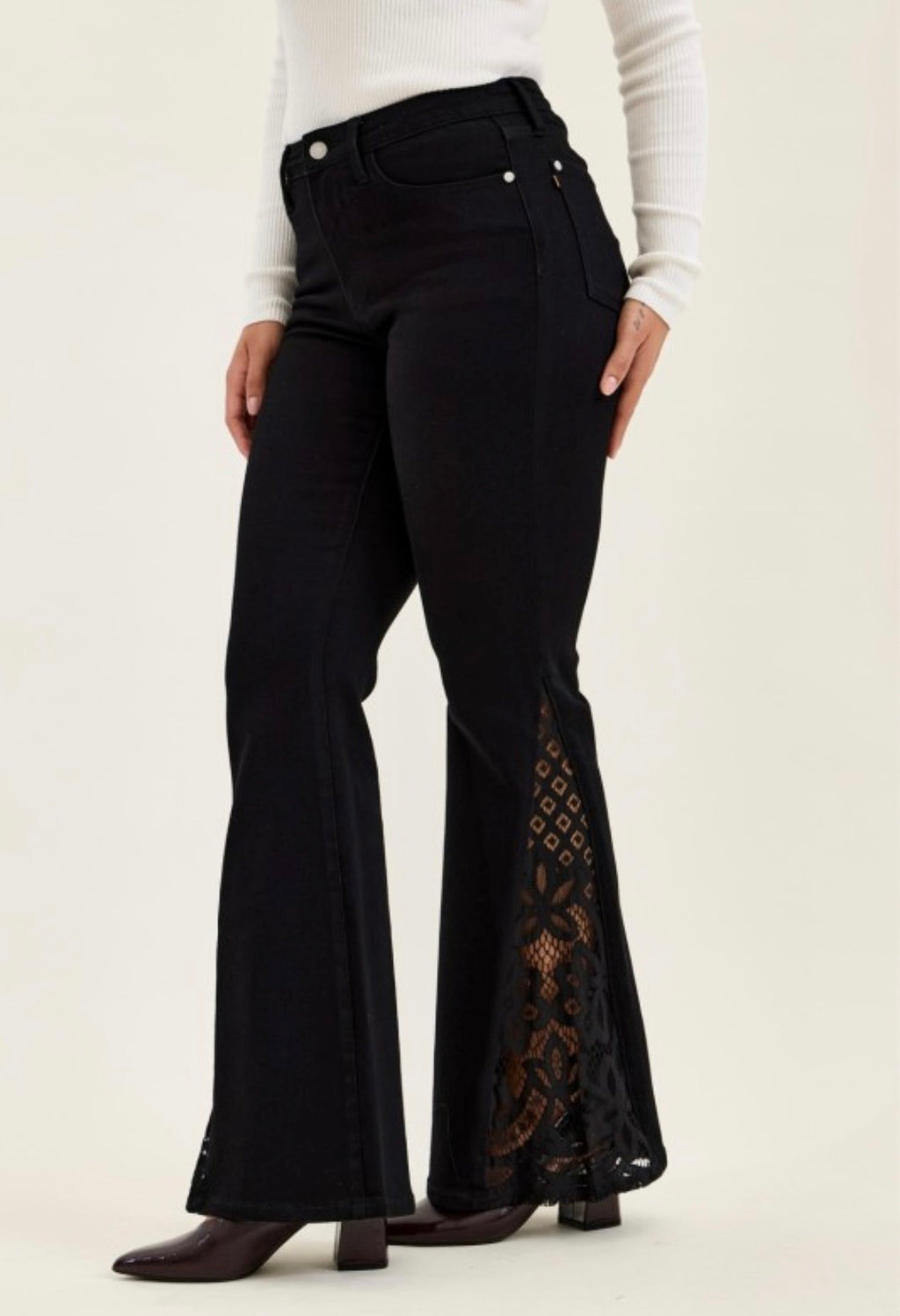 Black Lace Flare Jeans