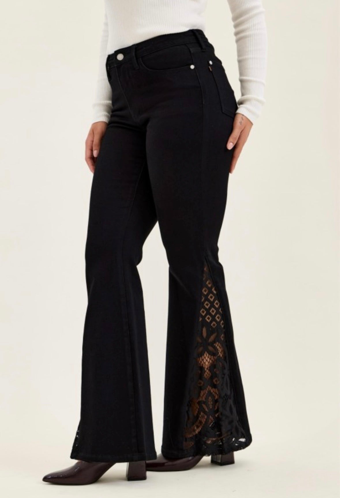 Black Lace Flare Jeans