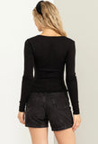Black V-Neck Ruched Top