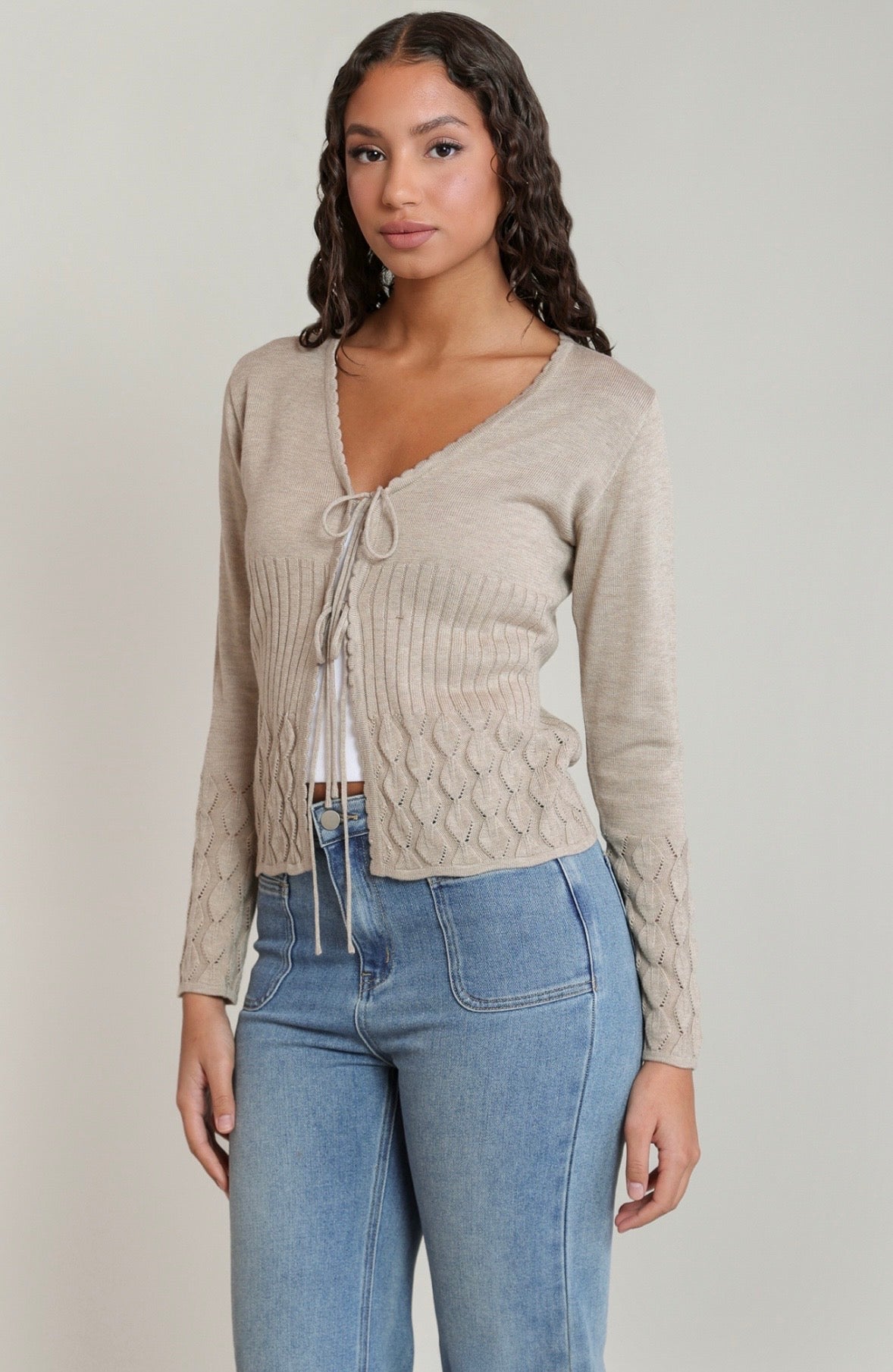 Oatmeal Tie Cardigan