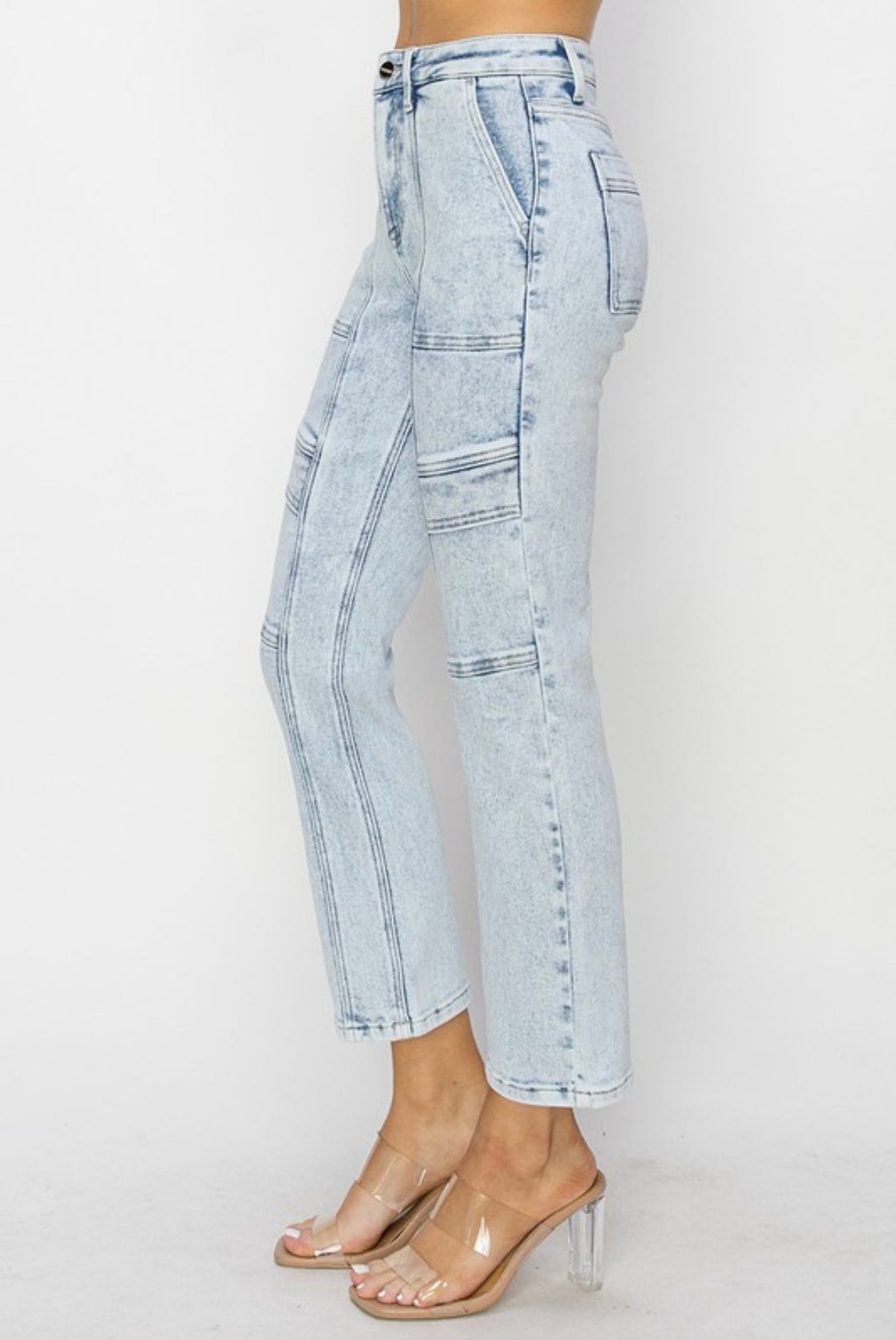 High Rise Crop Stitched Jeans