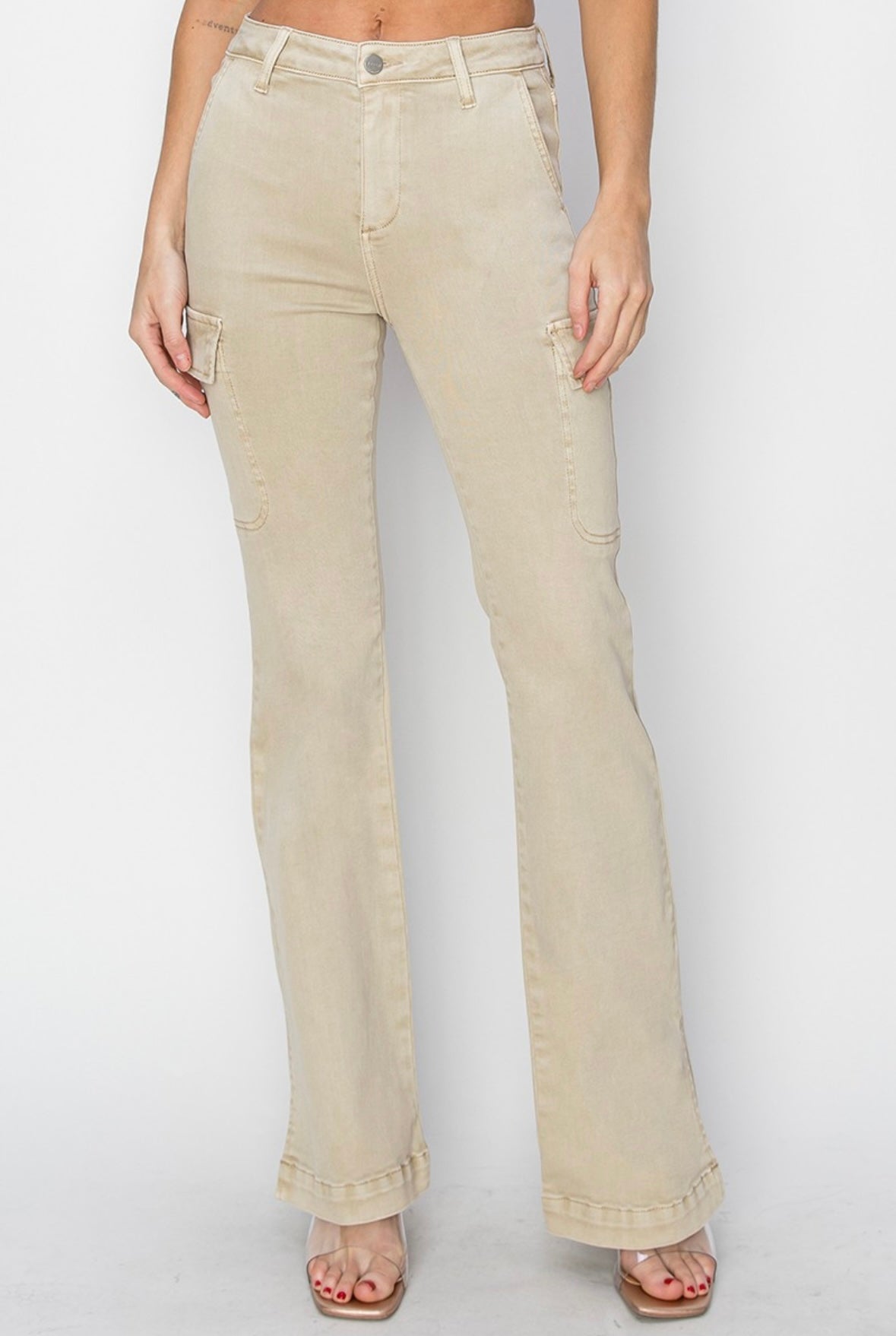 Cream Cargo Bell Bottom Jeans