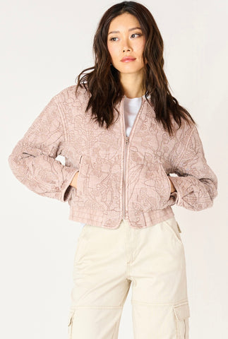 Mauve Floral Quilted Bomber Jacket