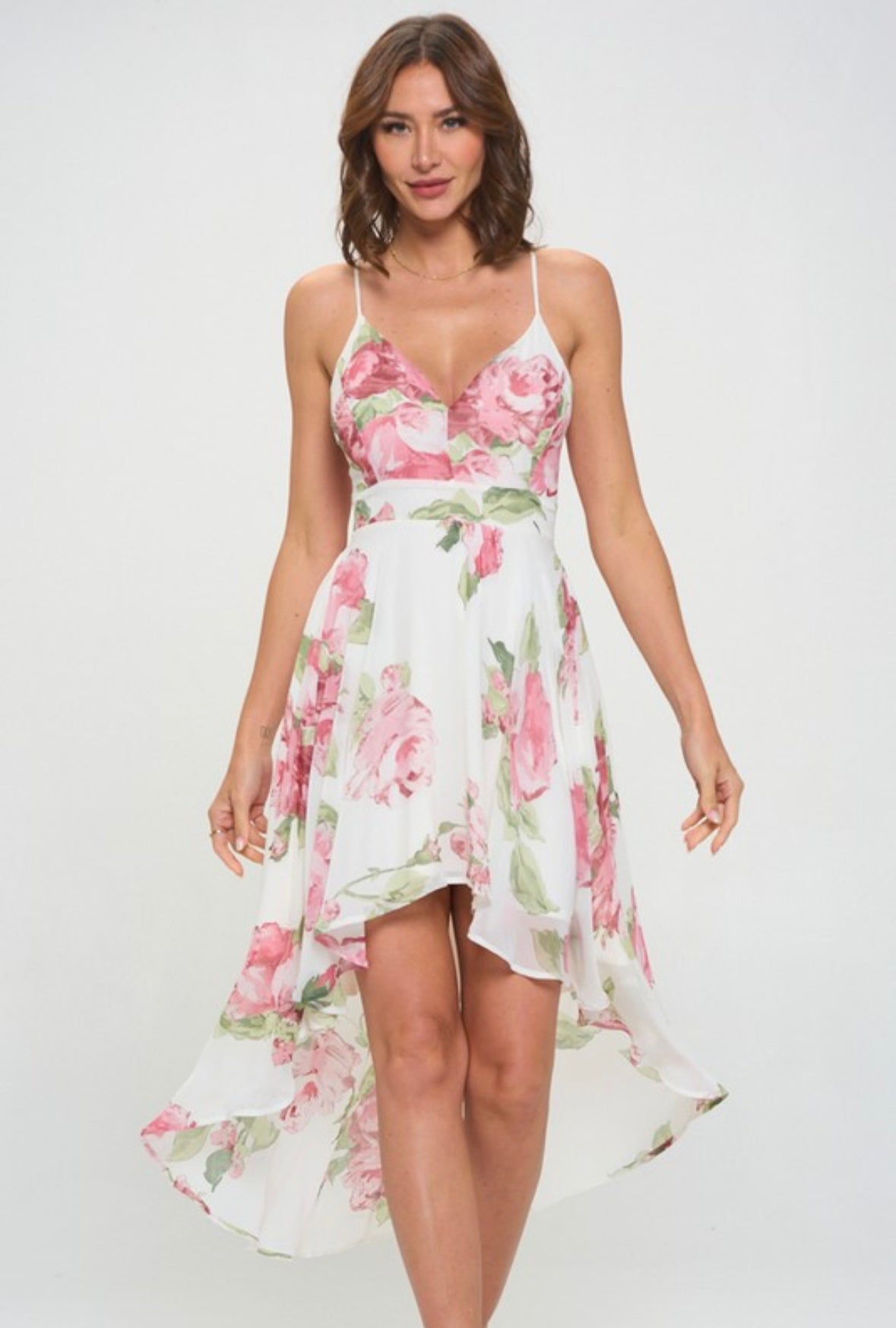 Dark Rose Floral High Low Dress
