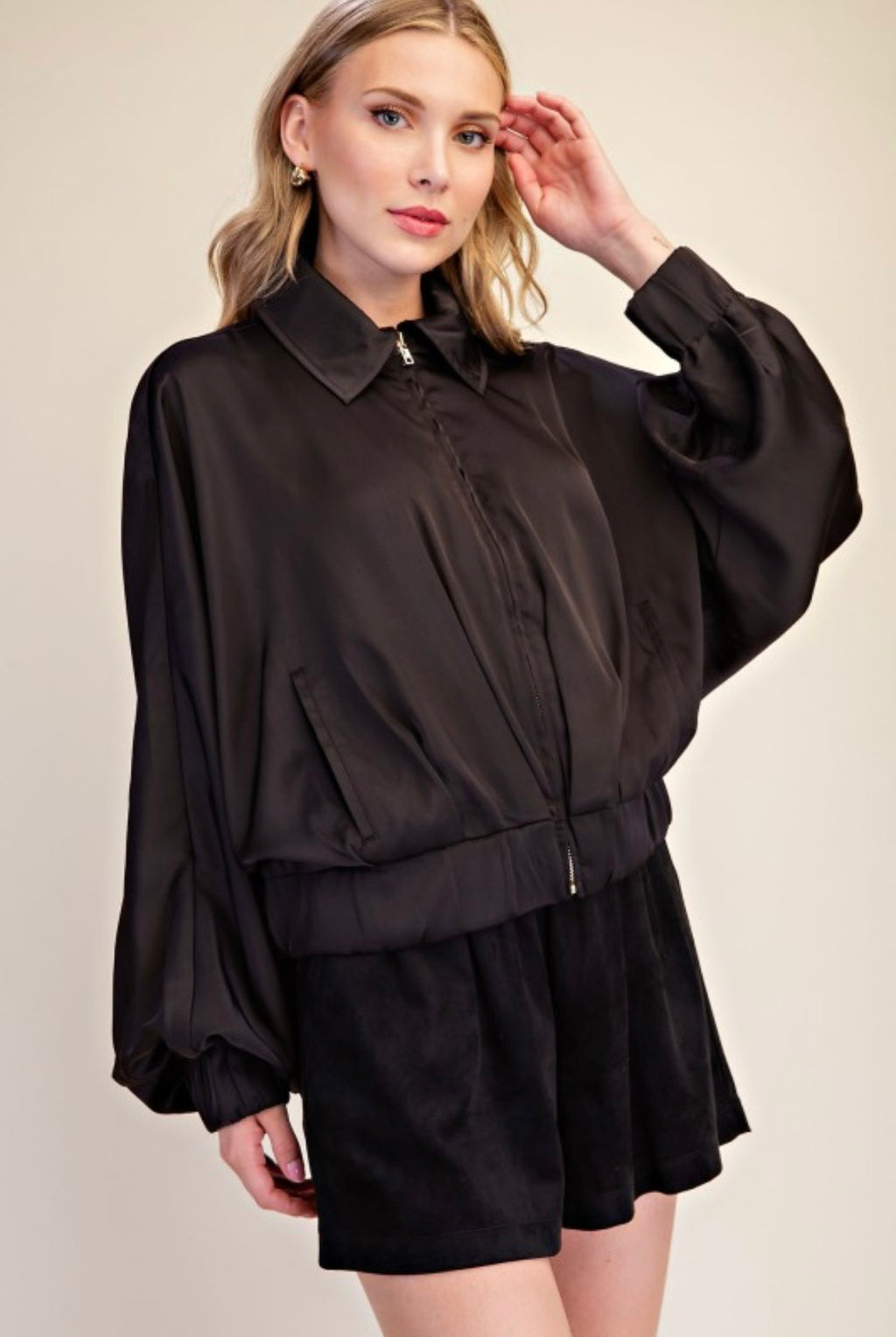 Black Satin Bomber Jacket