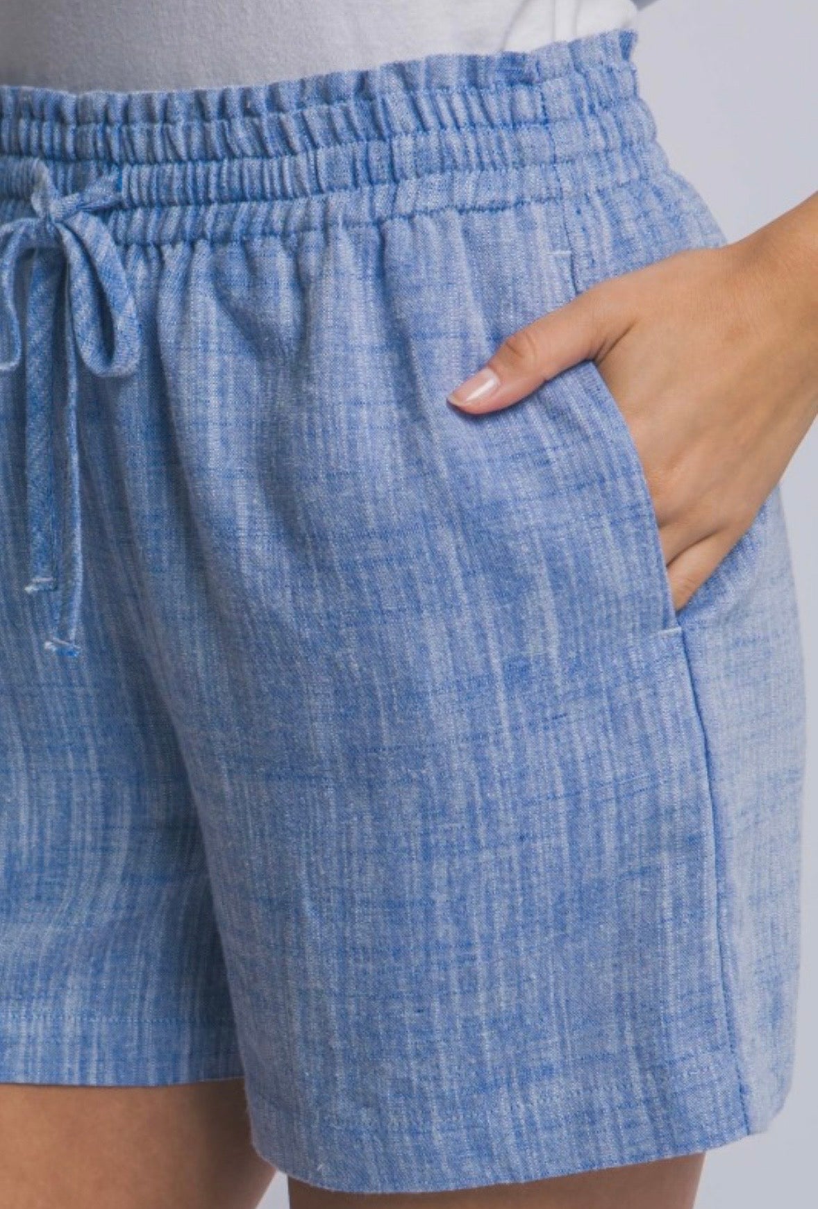 Light Blue Linen Drawstring Shorts