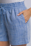 Light Blue Linen Drawstring Shorts