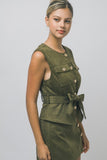 Olive Suede Belted Vest