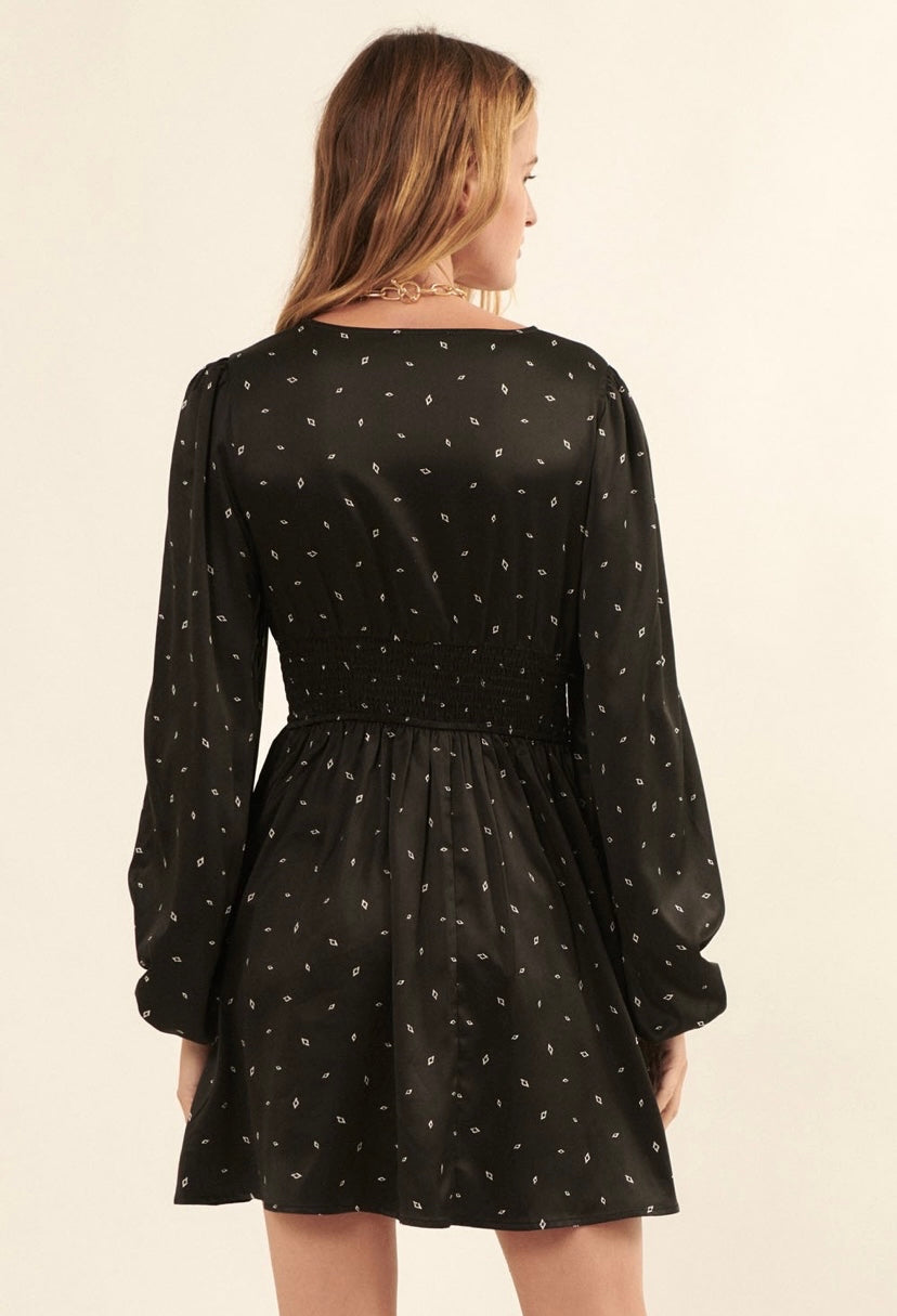 Black Abstract Satin Dress