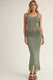 Olive Crochet Tassel Skirt Set