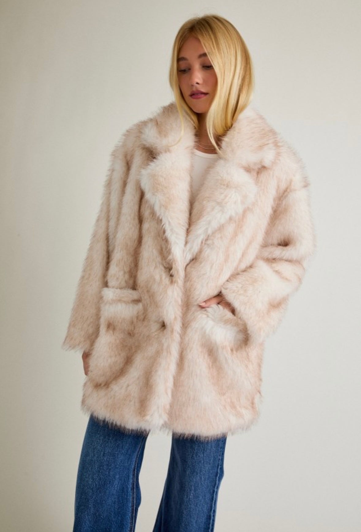 Cream Mix Faux Fur Coat