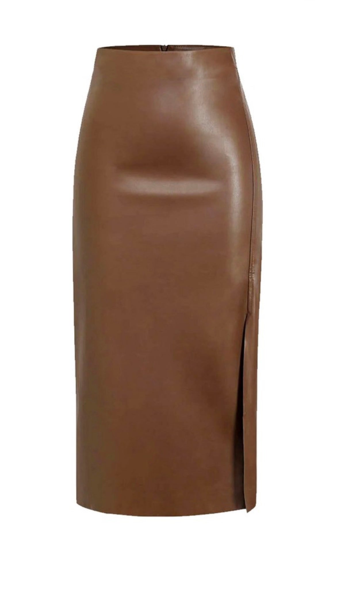 Camel Vegan Leather Midi Skirt